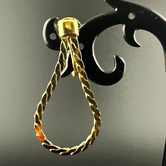 Monet Dangle Drop Earrings Gold Tone Cobra Chain Loop Clip Ons - Picture 2 of 4